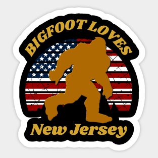 Bigfoot loves America and New Jersey too Sticker